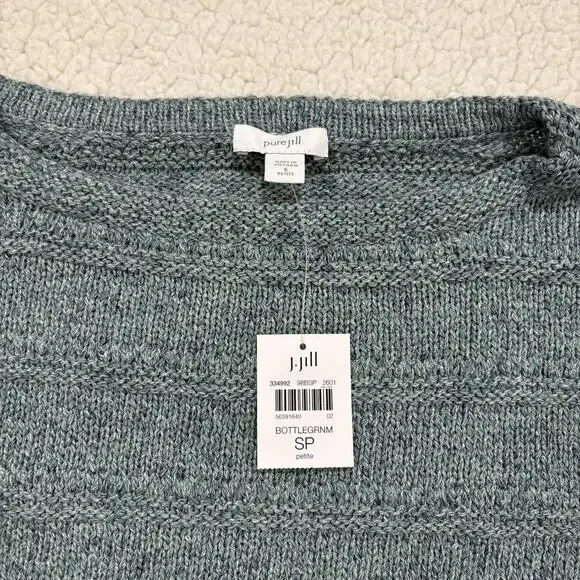 NWT J Jill Pure Jill Sweater Womens Small Petite Teal Green Striped Knit Cotton - Picture 3 of 7